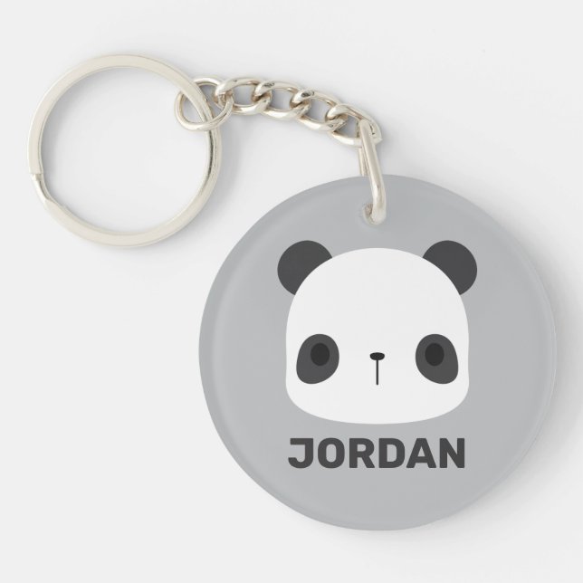 Cute Little Panda Bear with Personalised Name Key Ring (Front)