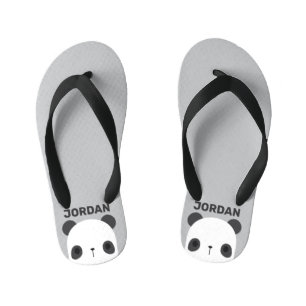 Cute Little Panda Bear with Personalised Name Kid's Thongs