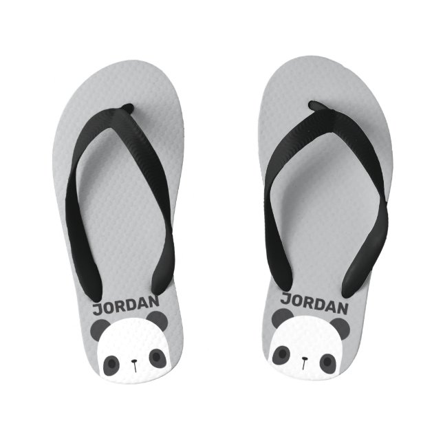 Cute Little Panda Bear with Personalised Name Kid's Thongs (Footbed)