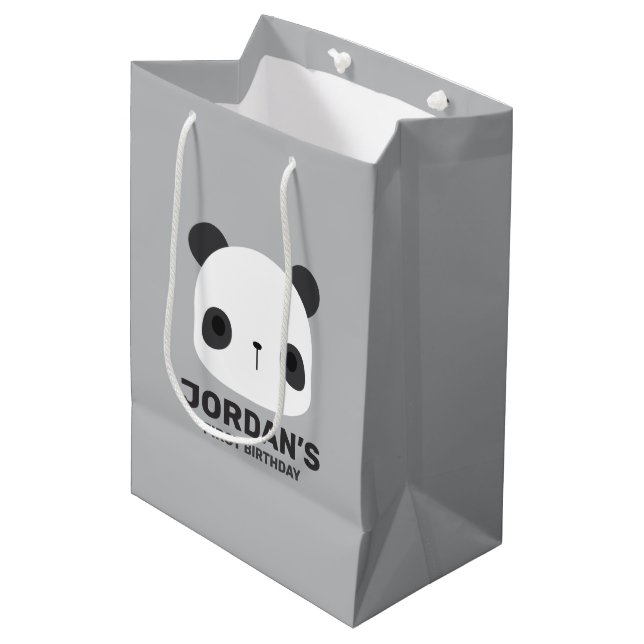 Cute Little Panda Bear with Personalised Name Medium Gift Bag (Front Angled)