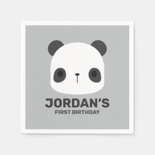 Cute Little Panda Bear with Personalised Name Napkin