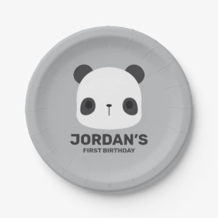 Cute Little Panda Bear with Personalised Name Paper Plate