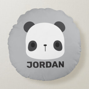 Cute Little Panda Bear with Personalised Name Round Cushion