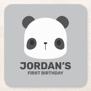 Cute Little Panda Bear with Personalised Name Square Paper Coaster