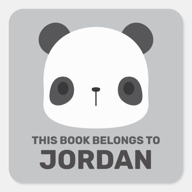 Cute Little Panda Bear with Personalised Name Square Sticker (Front)