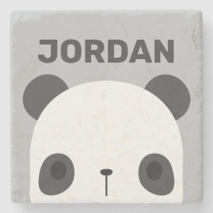 Cute Little Panda Bear with Personalised Name Stone Coaster