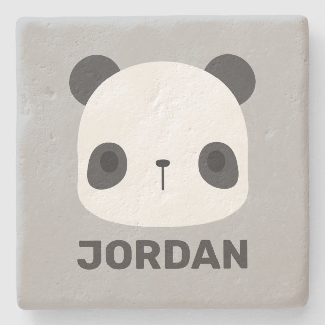 Cute Little Panda Bear with Personalised Name Stone Coaster (Front)