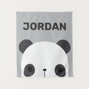 Cute Little Panda Bear with Personalised Name Tape Tapestry