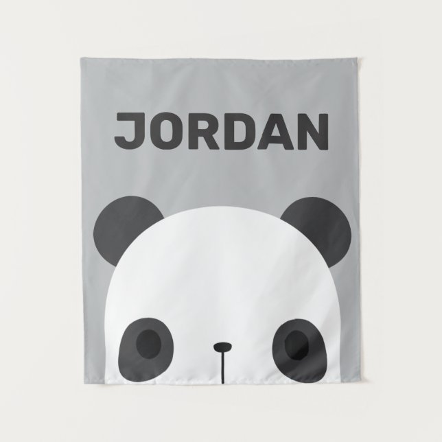 Cute Little Panda Bear with Personalised Name Tape Tapestry (Front)
