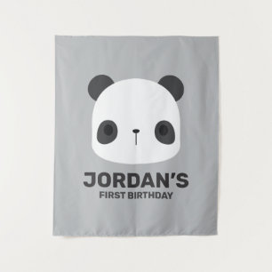 Cute Little Panda Bear with Personalised Name Tapestry