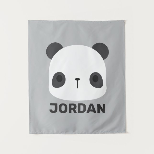 Cute Little Panda Bear with Personalised Name Tapestry (Front)