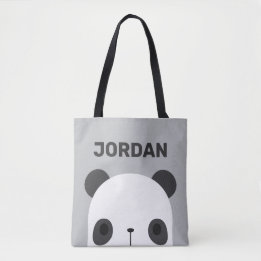 Cute Little Panda Bear with Personalised Name Tote Bag