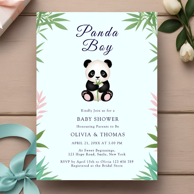 Cute Little Panda Boy Baby Shower Invitation (Creator Uploaded)