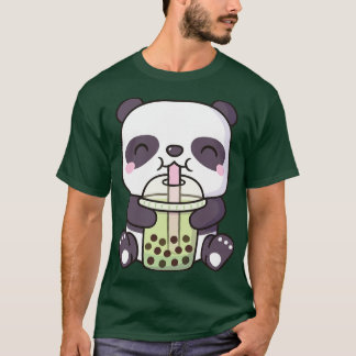 Cute Little Panda Drinking Matcha Boba Tea T-Shirt