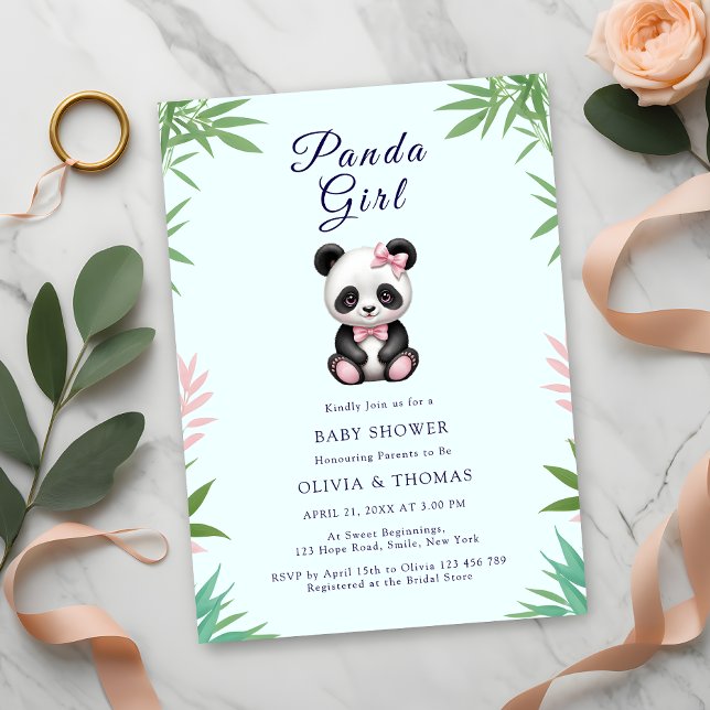 Cute Little Panda Girl Baby Shower Invitation (Creator Uploaded)