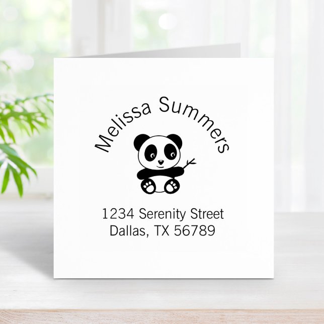 Cute Little Panda Holding a Bamboo Arch Address Rubber Stamp (Creator Uploaded)
