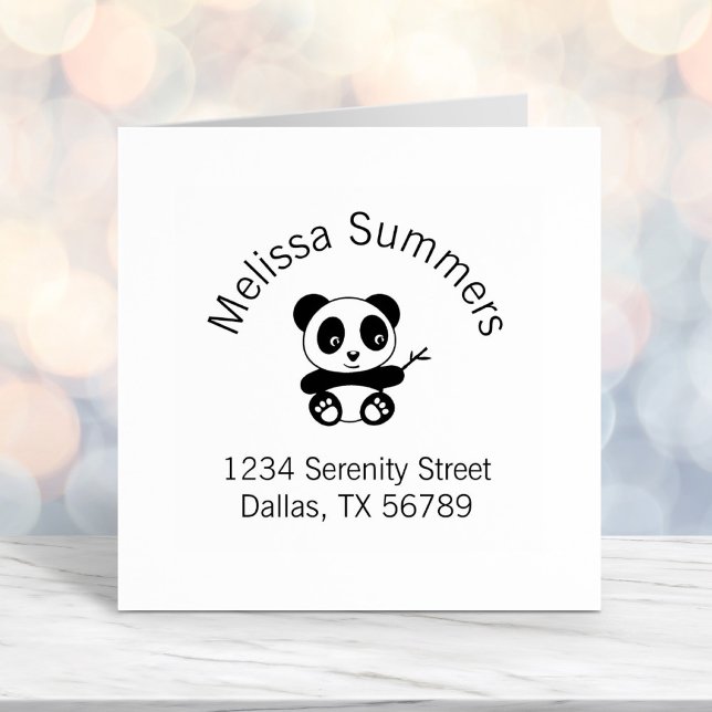 Cute Little Panda Holding a Bamboo Arch Address Self-inking Stamp (Creator Uploaded)
