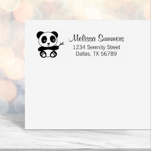 Cute Little Panda Holding a Bamboo Stick Address Self-inking Stamp