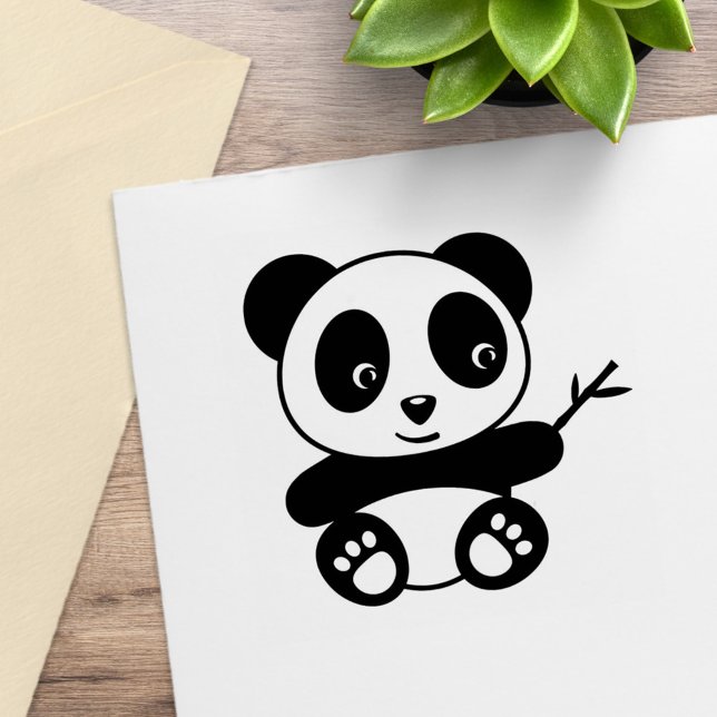 Cute Little Panda Holding a Bamboo Stick Rubber Stamp (Creator Uploaded)