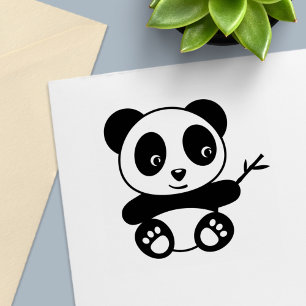 Cute Little Panda Holding a Bamboo Stick Self-inking Stamp
