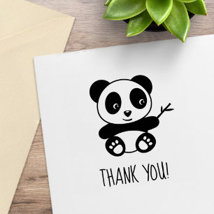 Cute Little Panda Holding a Bamboo Stick Thank You Rubber Stamp