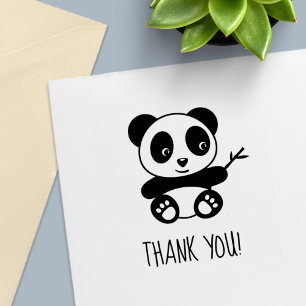Cute Little Panda Holding a Bamboo Stick Thank You Self-inking Stamp