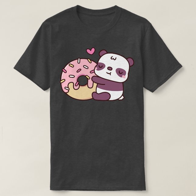 Cute Little Panda Hugging Doughnut T-Shirt (Design Front)