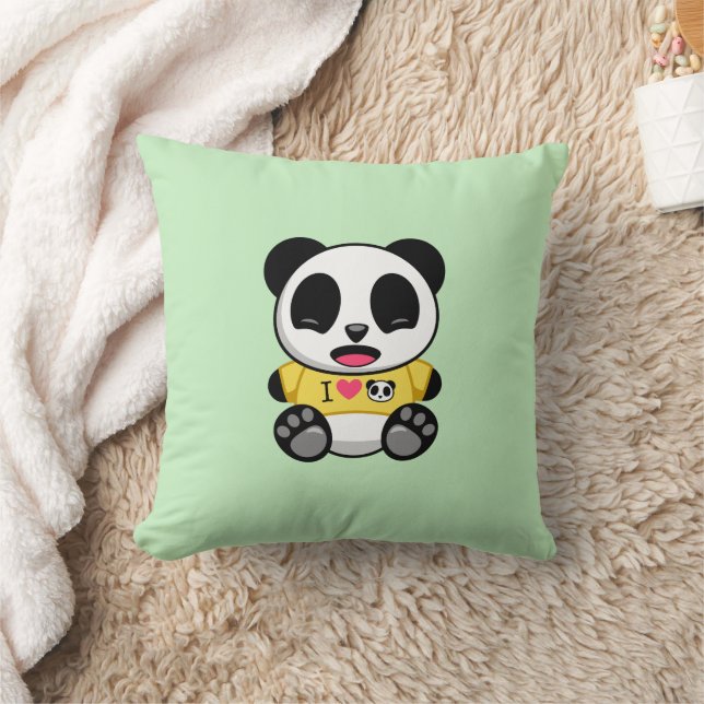 Cute Little Panda In Yellow T-shirt on Green Cushion (Blanket)