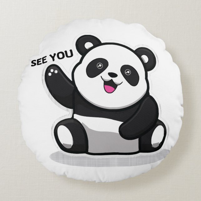 cute little panda round cushion (Front)