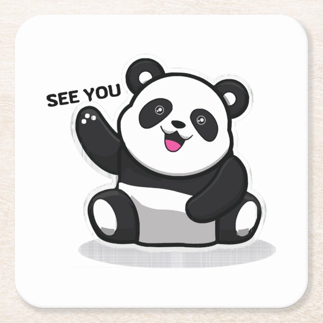 cute little panda square paper coaster (Front)