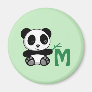 Cute Little Panda with a Bamboo Stick Monogram Magnet