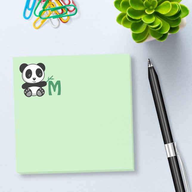 Cute Little Panda with a Bamboo Stick Monogram Post-it Notes (Creator Uploaded)
