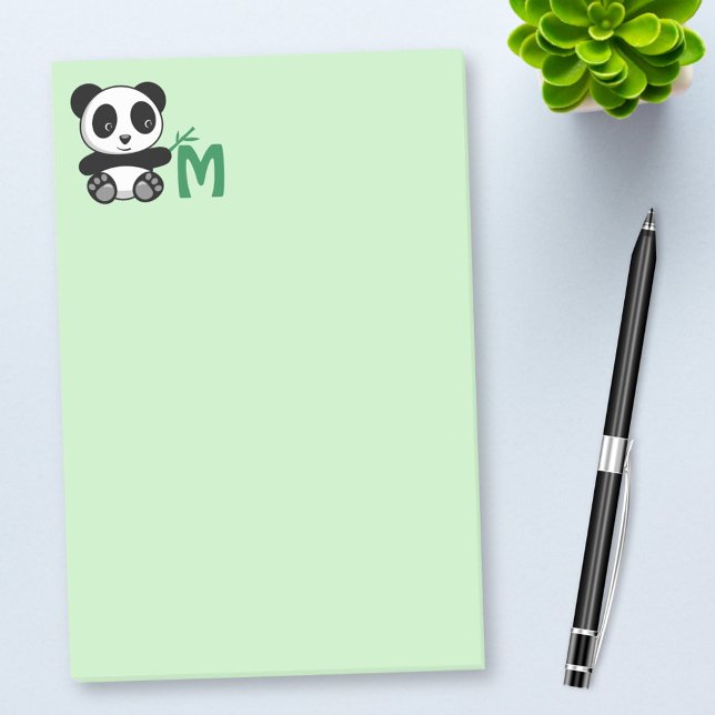 Cute Little Panda with a Bamboo Stick Monogram Post-it Notes (Creator Uploaded)