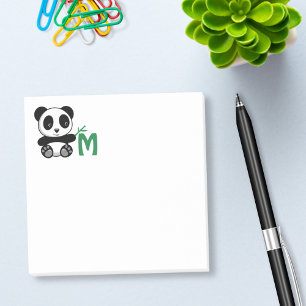 Cute Little Panda with a Bamboo Stick Monogram Post-it Notes
