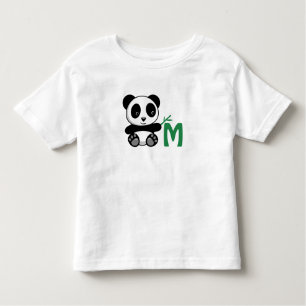 Cute Little Panda with a Bamboo Stick Monogram Toddler T-Shirt