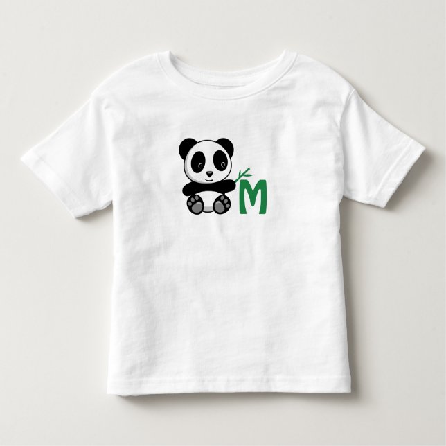 Cute Little Panda with a Bamboo Stick Monogram Toddler T-Shirt (Front)