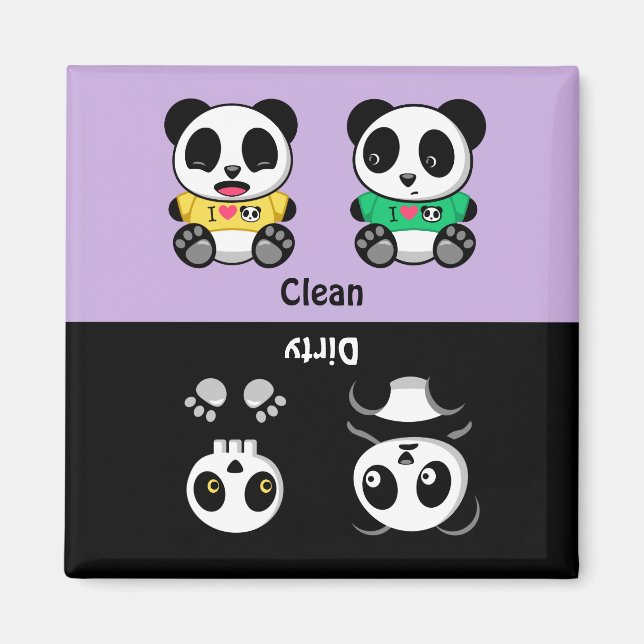 Cute Little Pandas Clean Dirty Purple Magnet (Front)