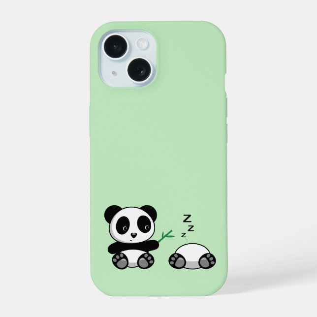 Cute Little Pandas on Green iPhone 15 Case (Back)