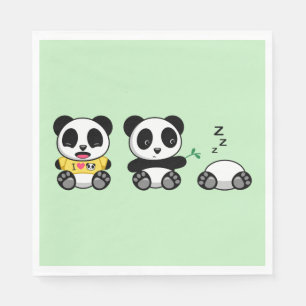 Cute Little Pandas on Green Napkin
