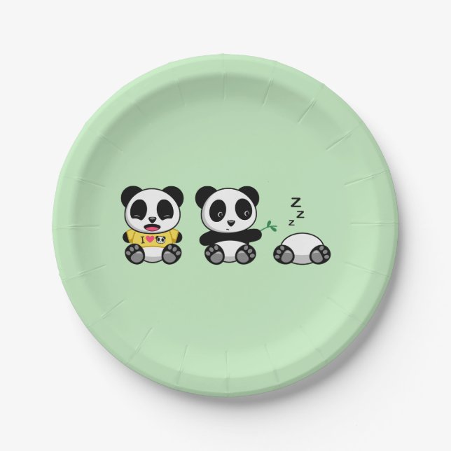 Cute Little Pandas on Green Paper Plate (Front)