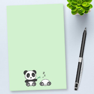 Cute Little Pandas on Green Post-it Notes