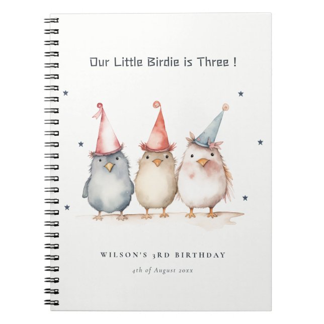 Cute Little Party Birds Kids Birthday Guestbook Notebook (Front)