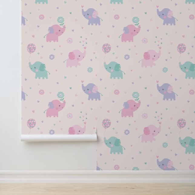 Cute Little pastel Elephants pink lilac mint cream Wallpaper (Application)