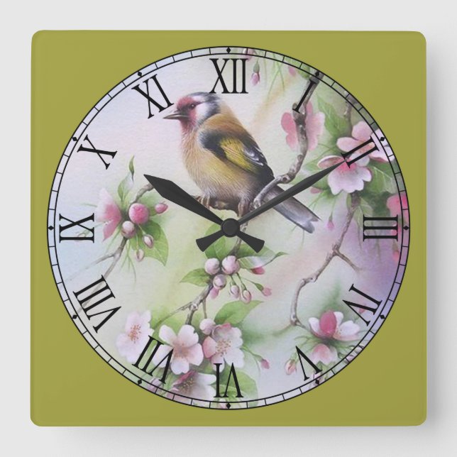 Cute Little Pastel Yellow Bird Square Wall Clock (Front)
