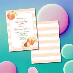 Cute Little Peach Stripes Girl Birthday Invitation