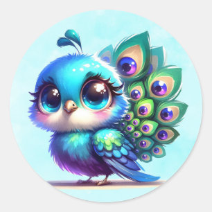 Cute Little Peacock Baby Shower Classic Round Sticker