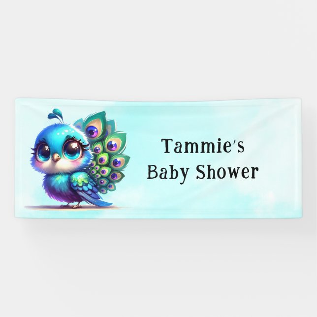 Cute Little Peacock Baby Shower Custom Banner (Horizontal)
