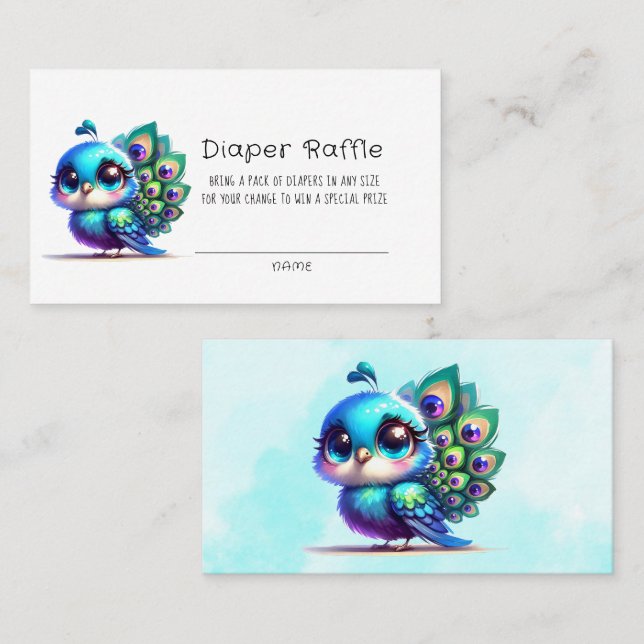 Cute Little Peacock Baby Shower Diaper Raffle Business Card (Front/Back)