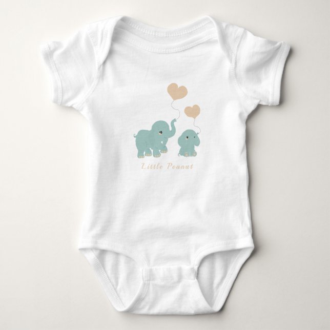 Cute Little Peanut Elephant Heart Balloon Blue Baby Bodysuit (Front)