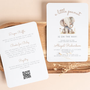 Cute Little Peanut Elephant QR Code Baby Shower Invitation